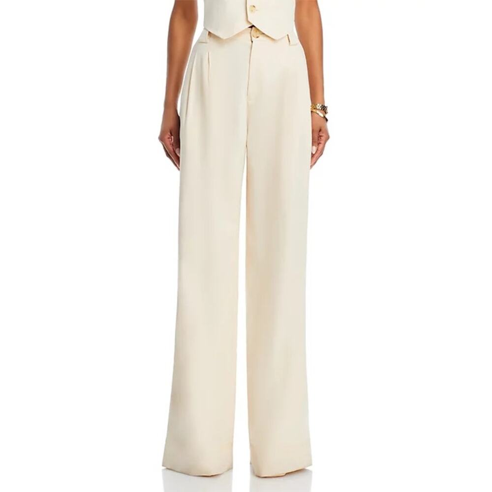 A. L.C. Tommy II Sewn-in Waistband Pleated Pants Wide-Leg Bone Size 0 NWT - Picture 4 of 12